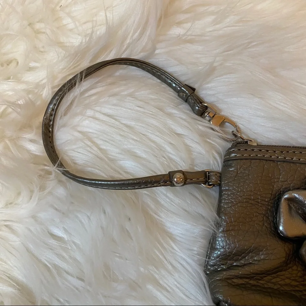 New York & Company Gunmetal Flower Zip Clutch